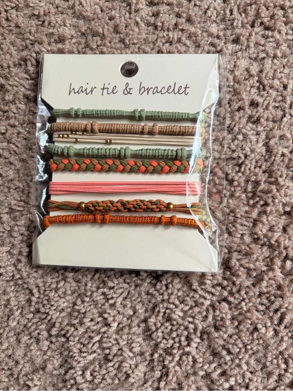 Hair Tie & Bracelet Set - Green, Tan, Coral, Orange